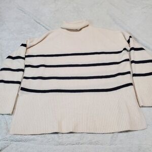 Nordstrom Cashmere Turtleneck Sweater Medium Soft Capsule Old Money Cream Stripe